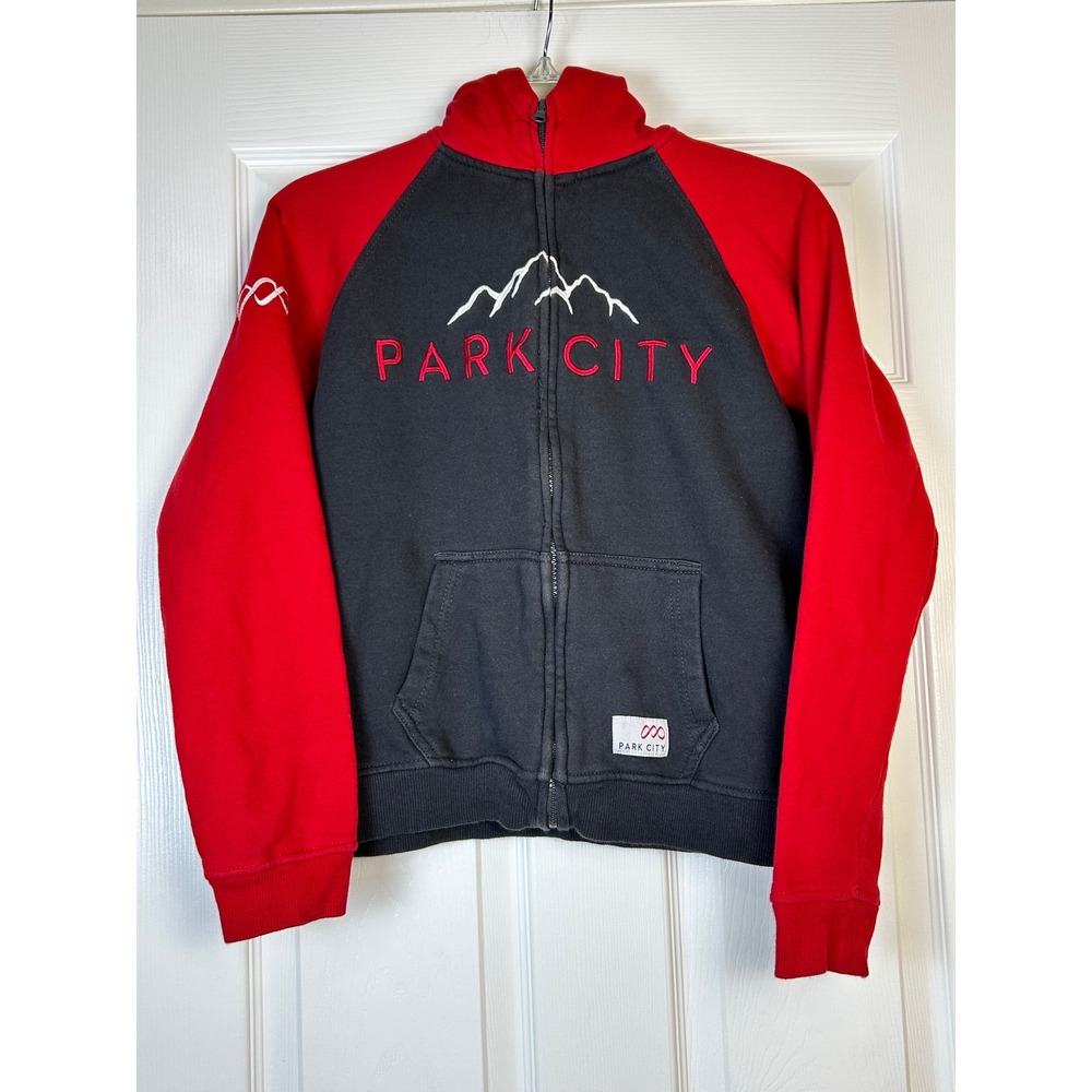 Park City Zip Up Hoodie Jacket Red Black Kids‎ Size XL Mountains Logo